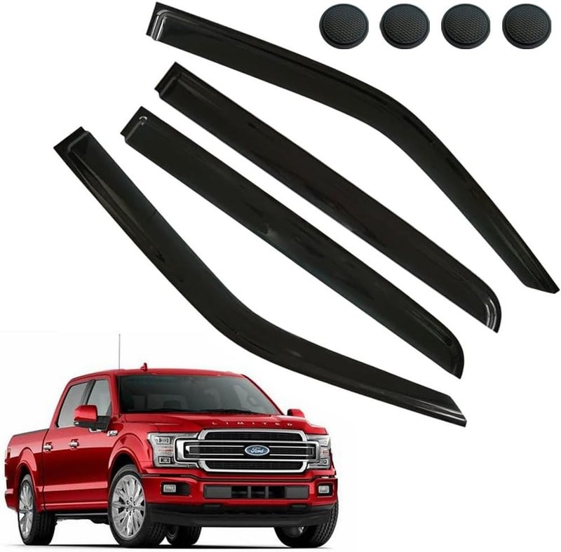 LETINGFAR حراس المطر لسيارة فورد F150 سوبر كرو 2015-2021 (كابينة الطاقم) XL XLT لاريت كينغ رانش، واقيات نوافذ جانبية ملصقة، واقيات نوافذ لسيارات فورد، ملحقات السيارات 4 حراس مطر و 4 حوامل سيارات - Image 1